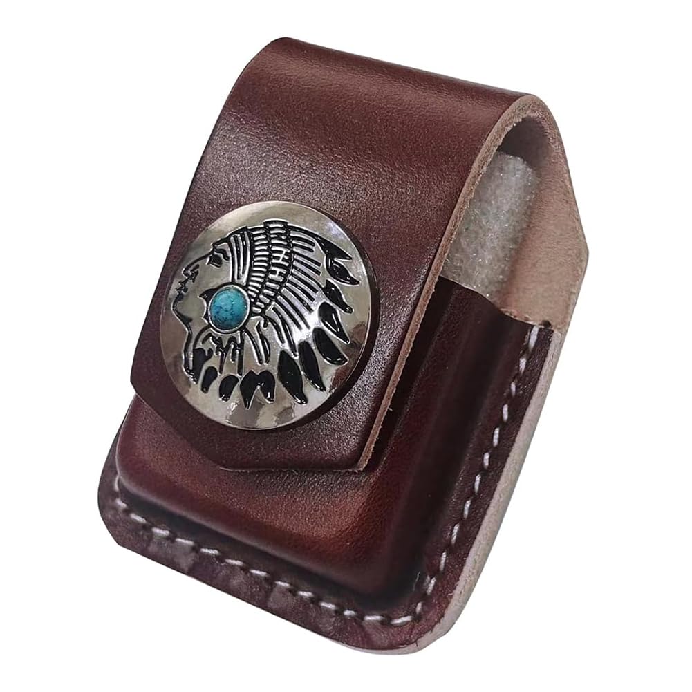 GORGECRAFT Turquoise Leather Lighter Case Holder Lighter Pouch Protective Storage with Pocket Belt Loop Full Grain Handcrafted Sheath for Belt Lighter(Coconut Brown)