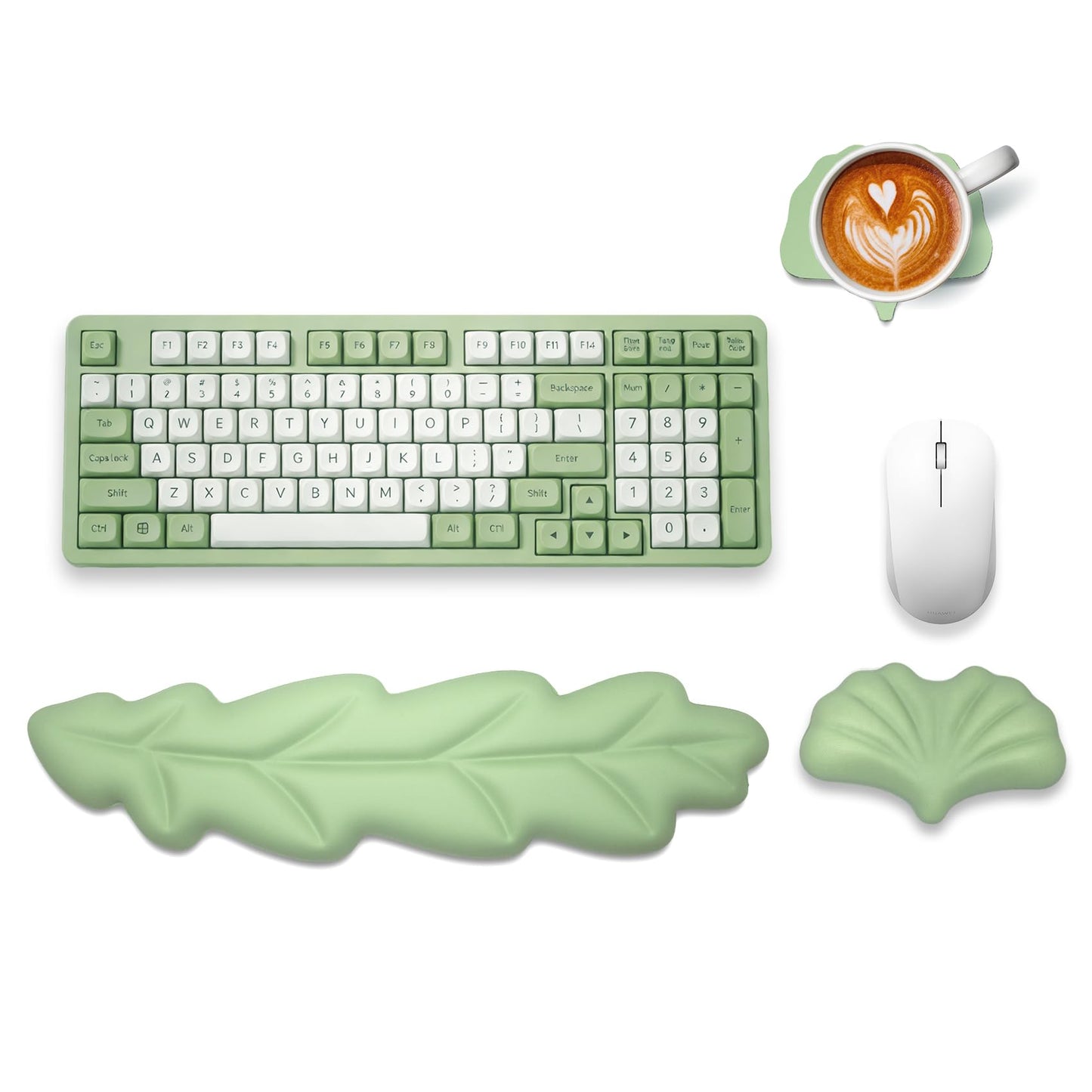 OYEEY Ergonomic Wrist Rest for Pain Relief,3 Pcs Leaf Shape Wrist Support with Non-Slip Base, PU Leather Mouse Pad Support for Easy Typing,Keyboard Wrist Support Palm Cushion for Laptop Office