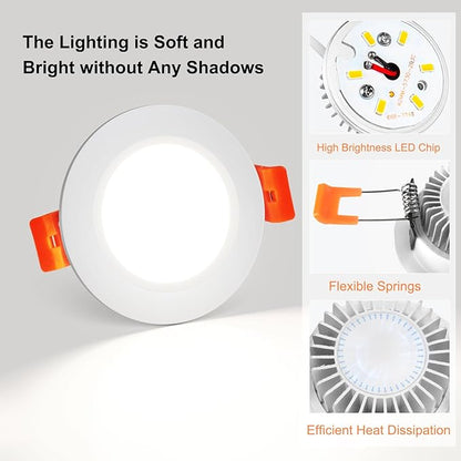 YGS-Tech 2 Inch LED Recessed Lighting, Dimmable Downlight 3W(35W Halogen Equivalent), CRI80, 5000K Daylight White Ceiling Light with LED Driver (24 Pack)