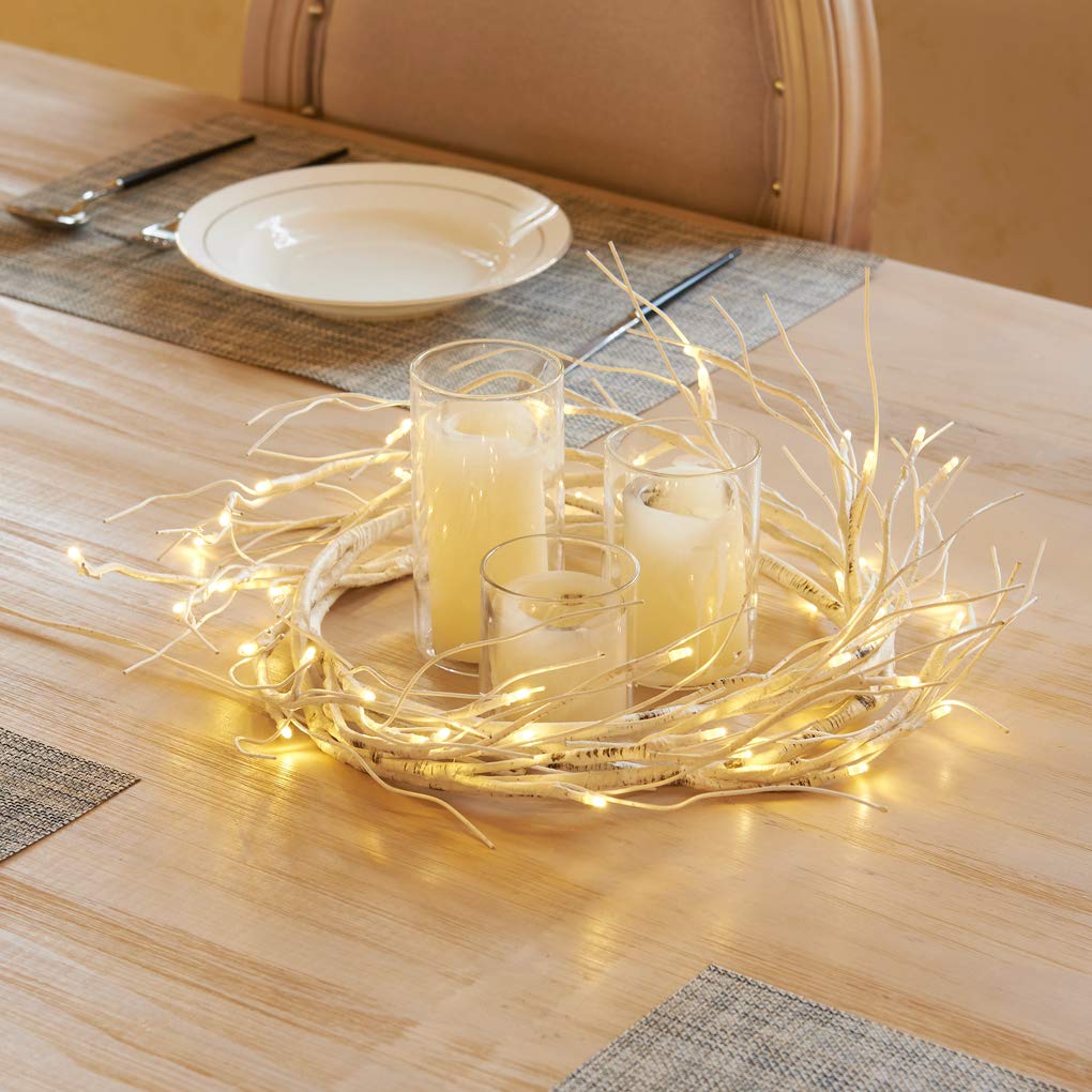 Fudios Lighted Birch Garland with Timer 48 LED Fairy Lights 6ft Battery Operated for Mantle Decor, Lit Christmas White Twig Garland Winter Home Wall Decoration Indoor Outdoor Use 1 Set