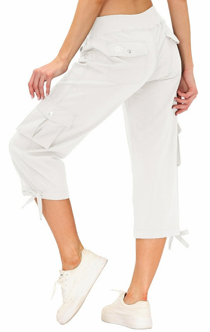 MoFiz Hiking Cargo Shorts for Women Outdoor Quick Dry Athletic Shorts for Boating Camping with Pockets White