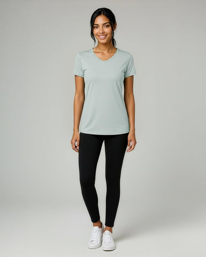 Real Essentials 5 Pack: Women's Dry-Fit Short Sleeve V Neck T Shirt Workout Fitness Yoga Top Tee, Set 9, XXL