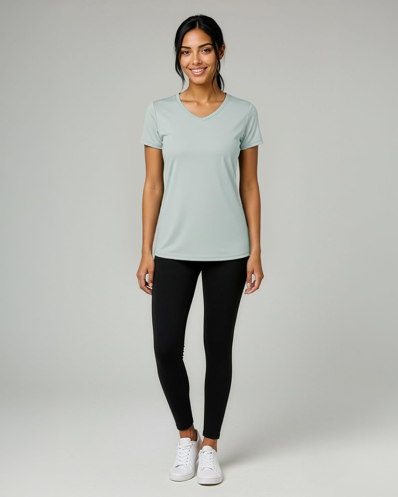 Real Essentials 5 Pack: Women's Dry-Fit Short Sleeve V Neck T Shirt Workout Fitness Yoga Top Tee, Set 9, M