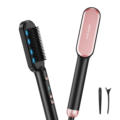Wavytalk Hair Straightener Brush, Sleek Sweep Ionic Straightening Brush with 6 Temperature Adjust, Anti-Scald Ceramic Straightening Comb Fast Heating for Home Salon, Dual Voltage, Purple.
