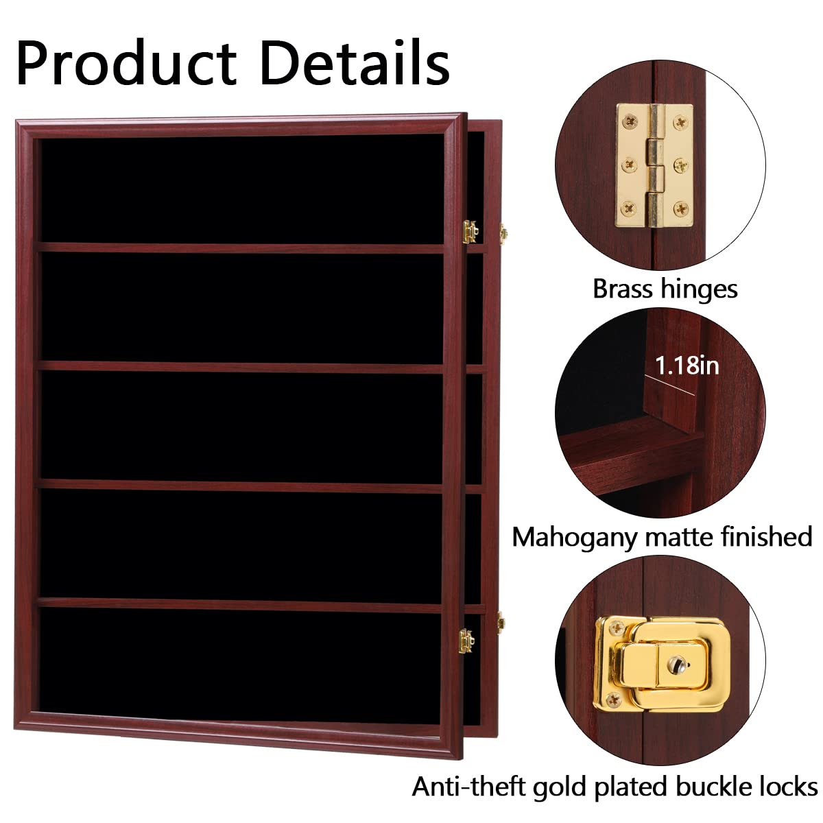 Temgee 35 Baseball Card Display Case - Lockable Sports Graded Card Display Case Wall Mount with UV Protection Acrylic Door for Baseball Basketball Football Hockey Trading Card Collection (Mahogany)
