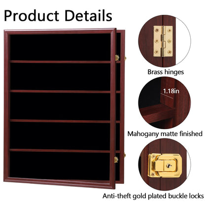 Temgee 35 Baseball Card Display Case - Lockable Sports Graded Card Display Case Wall Mount with UV Protection Acrylic Door for Baseball Basketball Football Hockey Trading Card Collection (Mahogany)