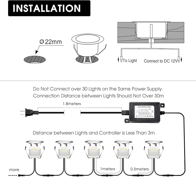 Low Voltage LED Deck Light Kit Stainless Steel Waterproof Recessed Wood Decking Stairs Garden Yard Patio Decor Lamp Outdoor Black Border LED Lighting (Blue, 20pcs)