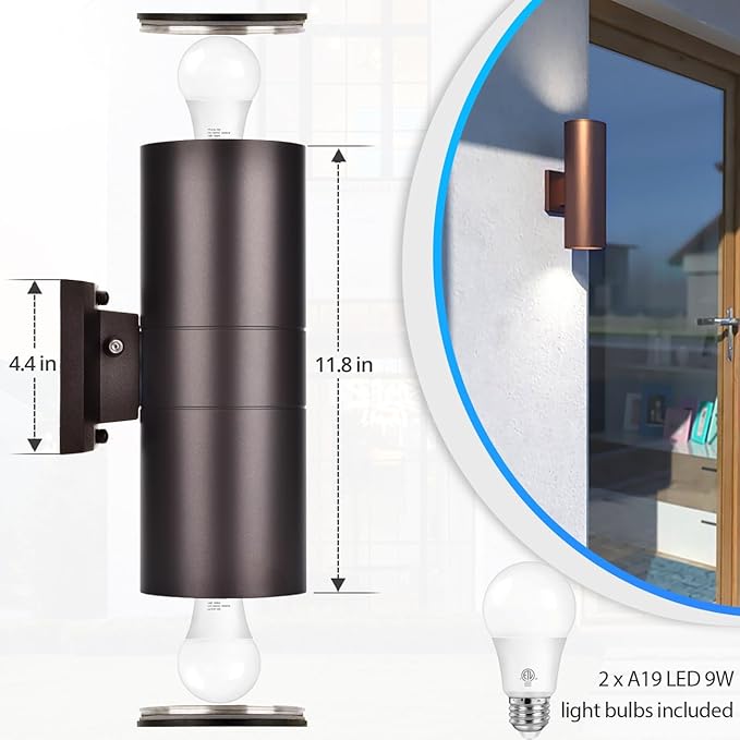 Outdoor Wall Lights Dusk to Dawn Exterior Lighting Fixtures, ETL Listed Cylinder Up Down Outdoor Porch Light,Modern Outdoor Sconce Lights for House Garage Patio,Bulbs Included