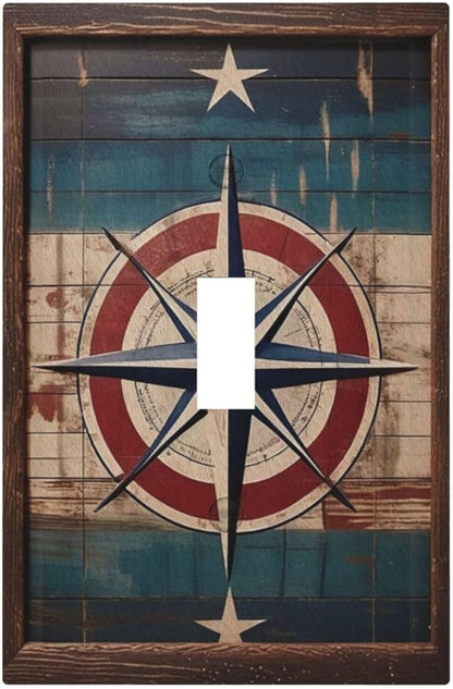 Decorative Art Light Switch Covers Nautical Rustic Star Emblem Single Toggle Wall Plate Decorative Switchcover Electrical Switchplate for Home Decor