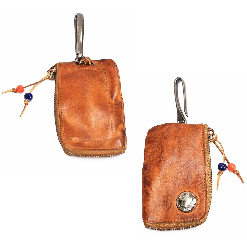 Wugebud 1 Pcs Leather Mini Medieval Pouch Keychain, Coin Organizer, Change Holder, Leather zipper Pouch for Men & Women