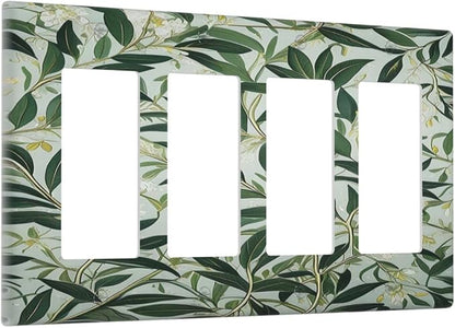 Sage Eucalyptus Leaves Foliage Light Switch Cover 4 Gang Rocker Decora Outlet Covers Wall Plate Decorative Switchplate Electrical Faceplate GFCI for Farmhouse Living Bedroom Decor