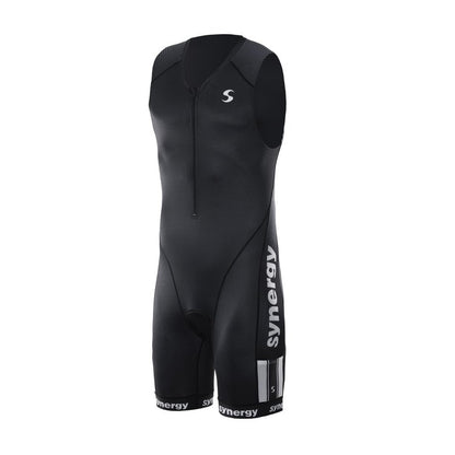 Synergy Triathlon Tri Suit - Men's Elite Sleeveless Trisuit (Carbon Compound, X-Large)