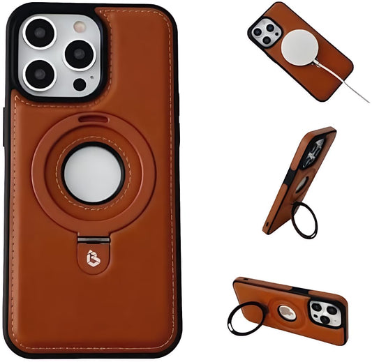 WarmWhisper Leather Material with Metal Magnetic Folding Stand,Luxury Leather Invisible Stand Phone Case Cover for iPhone 12-17 (iPhone15 Pro Max,Brown)