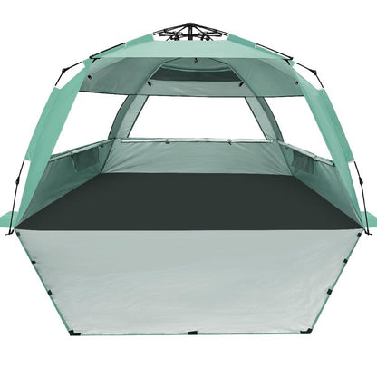 WhiteFang Deluxe XL Pop Up Beach Tent Sun Shade Shelter for 3-4 Person, UV Protection, Extendable Floor with 3 Ventilating Windows Plus Carrying Bag, Stakes, and Guy Lines (Mint Green)