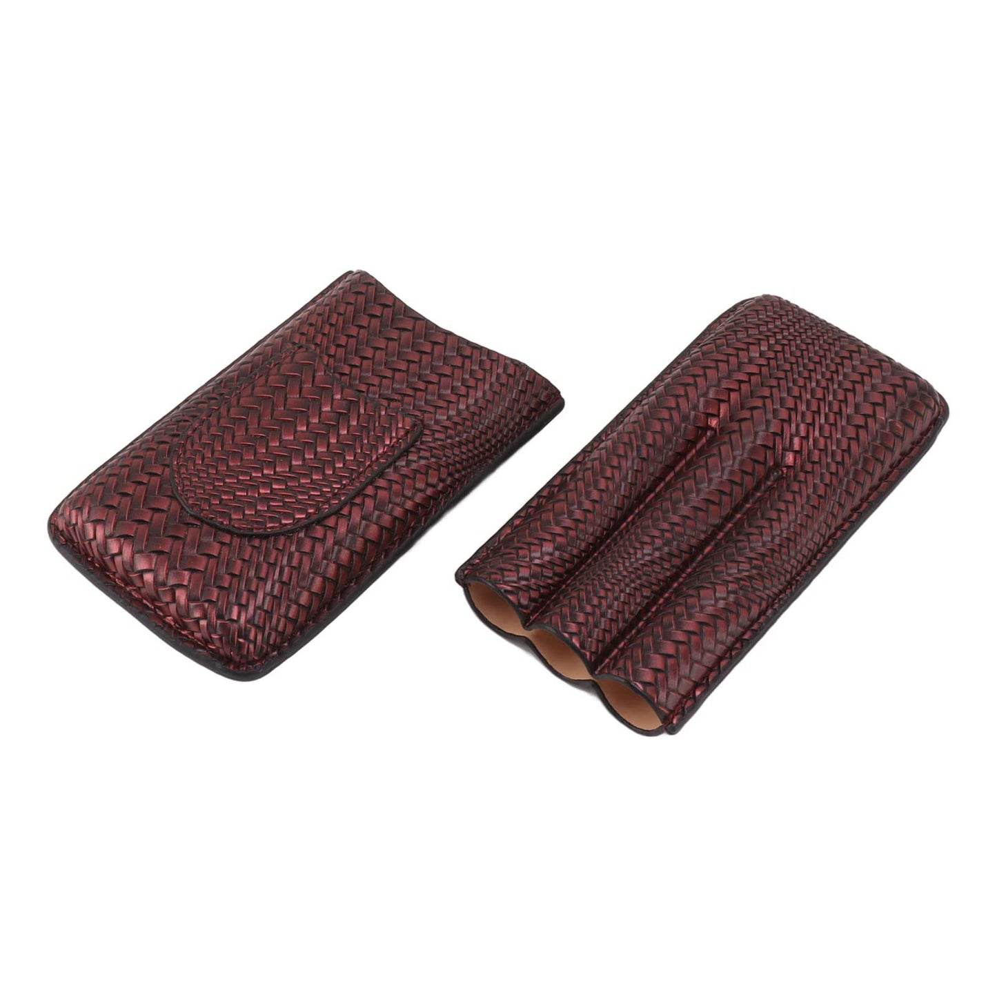 Travel Leather Cigar Case, 3 Finger Cigar Case Elegant Woven Pattern Gift Giving with Front Pocket for Office for Party()