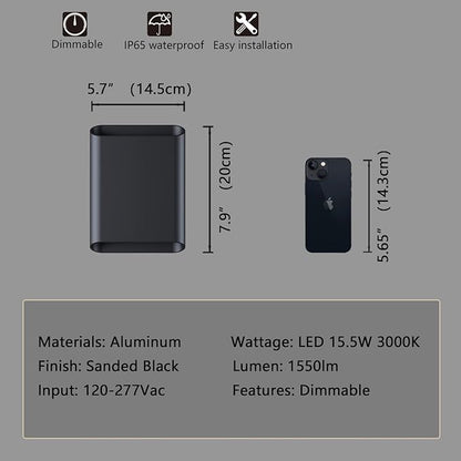 Wall Lights for Bedroom Up and Down Indoor Wall Light, Outdoor Wall Sconces LED Dimmable, 7.8 Inch Modern Porch Light, IP65 Waterproof Wall Lamp for Yard,120-277V,15.5W 3000K CRI90+ (Black)