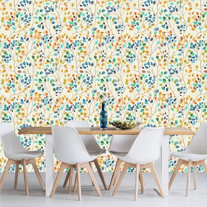 Boho Peel and Stick Floral Removable Wallpaper - Yellow/Blue Self Adhesive Wallpaper for Bedroom, Cabinet, Office - Waterproof 17.3'118'
