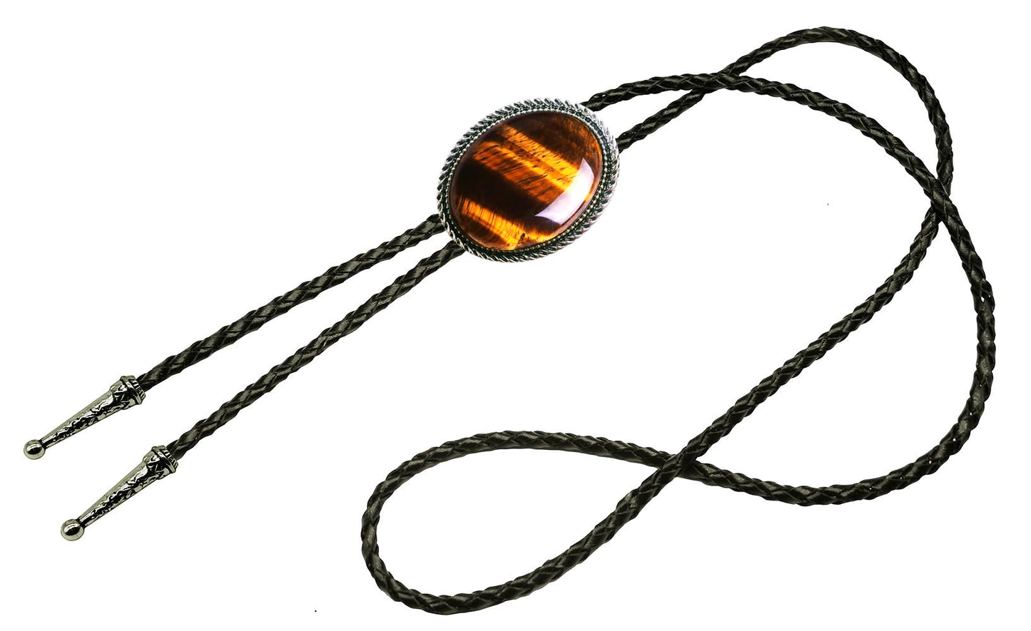 Moranse Bolo Tie with Natural Tiger Eye Stone Celtic Style Genuine and Cowhide Rope(Tiger Eyes 3 Style)