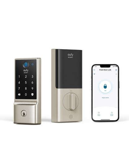 eufy Security Smart Lock C220 with Door Lever, Fingerprint Keyless Entry Door Lock, Built-in Wi-Fi, App Remote Control, Front Door Deadbolt, 8 Months Battery, Reliable Power, IP53 Waterproof