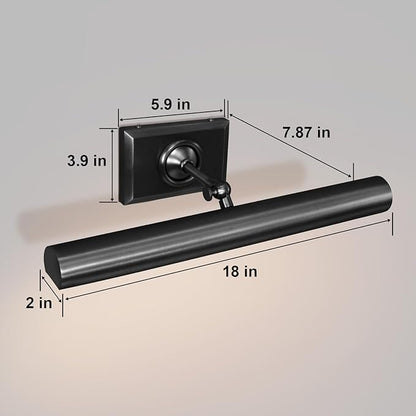 Picture Light for Wall, 18in Brass Hardwired Picture Frame Light, Painting Poster Lighting 2 Light Dimmable Art Display Light Wall Sconce for Gallery Living Bathroom-Included Bulbs(Black)