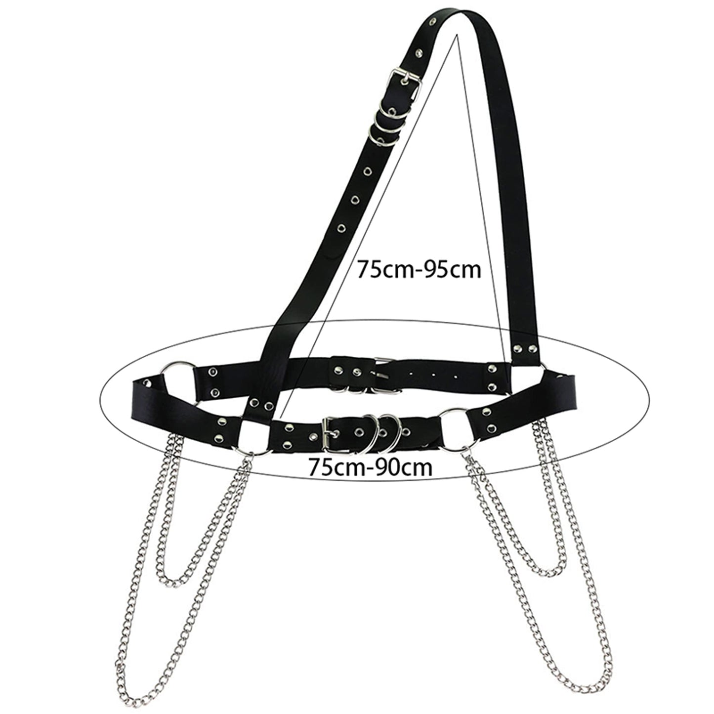 eYLun Women's Waist Belt Punk Rock Leather Body Straps Harness Belt Adjustable Rock Chain Leather Belt Black