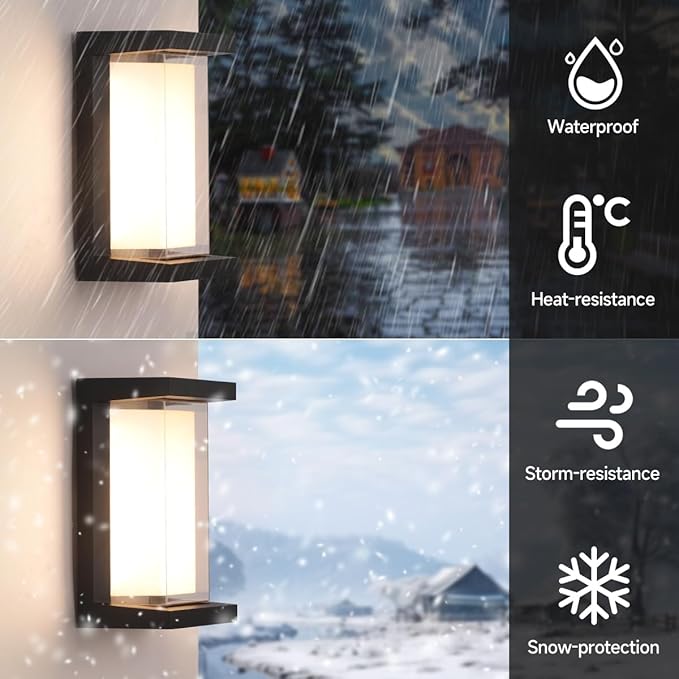 Outdoor Wall Light Fixtures,Exterior Waterproof Lanterns,15%-100% Dimmable,3CCT 3000K/4000K/6500K,2160LM Aluminum Outdoor Modern Wall Lights,10.23 Inch Matte Black Indoor Wall Sconce Art Lights 1 Pack