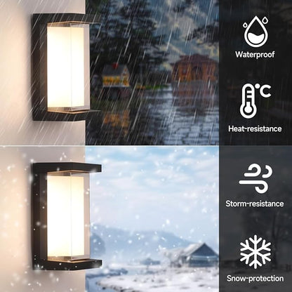 Outdoor Wall Light Fixtures,Exterior Waterproof Lanterns,15%-100% Dimmable,3CCT 3000K/4000K/6500K,2160LM Aluminum Outdoor Modern Wall Lights,10.23 Inch Matte Black Indoor Wall Sconce Art Lights 1 Pack