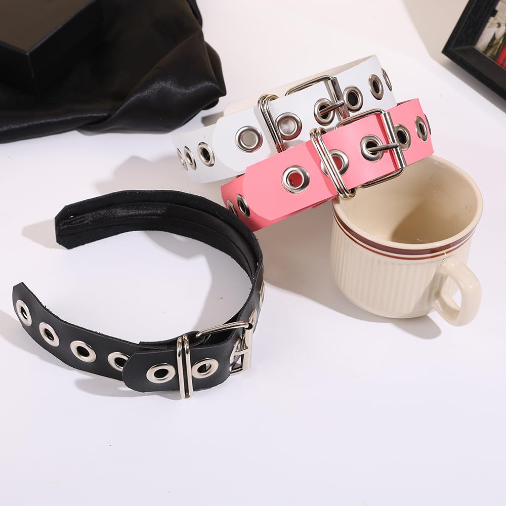 BaBakiak Gothic Punk Style Metal Buckle Headband for Women, Belt design Black Leather Headband, 2-Piece Set Hair Accessories