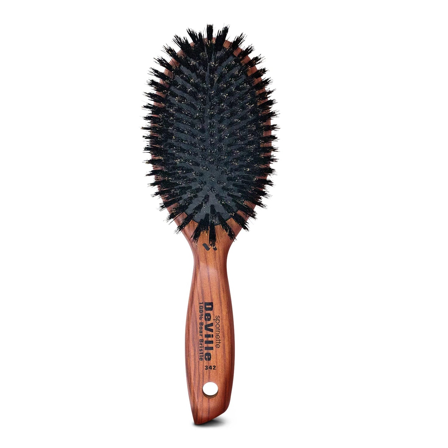 Spornette Deville Boar Bristle Wooden Paddle Hair Brush for Women - Cushion Oval Hair Straightening Brush for Blow Drying, Detangling, Smoothing & Styling