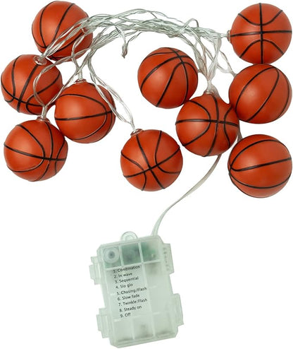 Basketball String Lights, 14ft 20 LED Battery Powered Indoor, Sports Decoration Ball Sport Theme Party Decorative Lights,Birthday Decorations,Football Lovers Gift(8Mode)