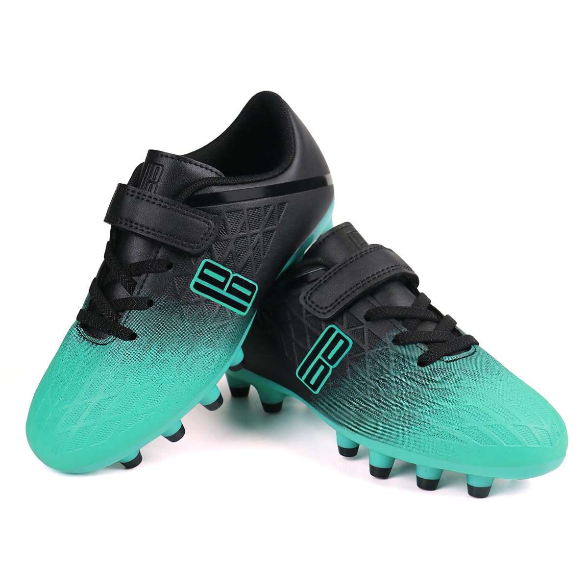 brooman Kids Firm Ground Soccer Cleats Boys Girls Athletic Outdoor Football Shoes (2,Black Green)