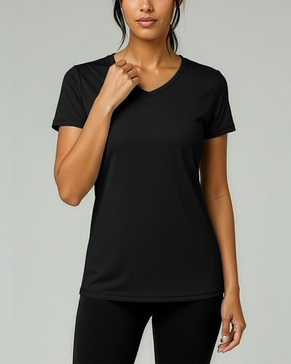 Real Essentials 5 Pack: Women's Dry-Fit Short Sleeve V Neck T Shirt Workout Fitness Yoga Top Tee, Set 5, XL