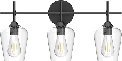 Ralbay Industrial Bathroom Vanity Light Fixtures 3-Lights Matte Black with Clear Glass Vintage Edison Wall Lamp Light Fixture for Bathroom