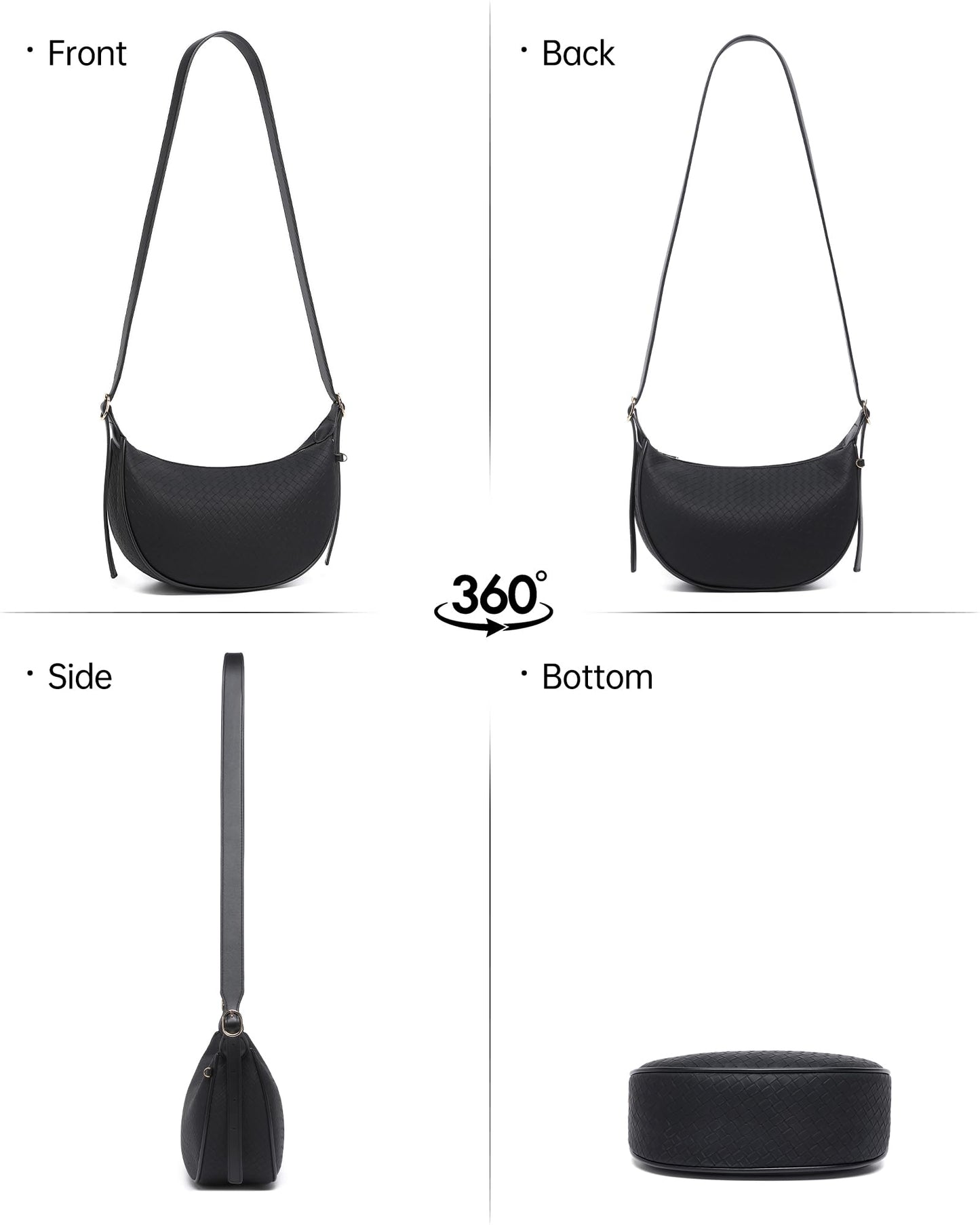 Purses for Women Woven Crescent Shoulder Bag 2PC Vegan Leather Hobo Crossbody Handbag with Small Matching Bag