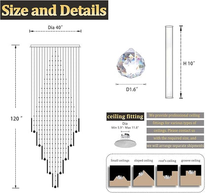 D40''X H120'' Extra Large Chandeliers for High Ceilings Crystal Raindrop Chandeliers Large Villa Chandelier Entrance Foyer Square Ceiling Light LED Dimmable 2700K-6000K 16 led bulbs include