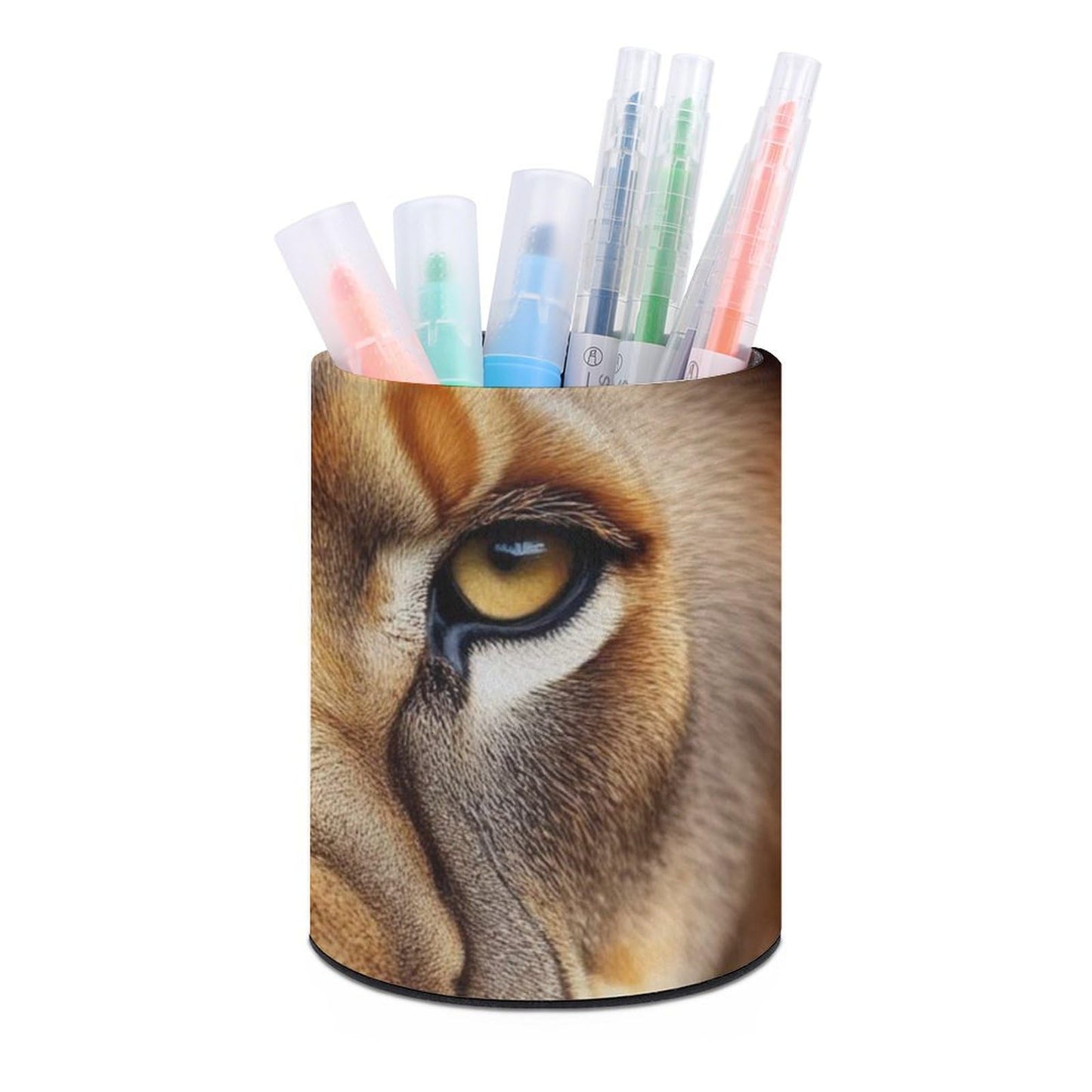 UTRSIFB Pen Holder Leather Pencil, Holder Cup Makeup Brush Storage Organizer, Waterproof Multifunctional Office Supplies Lion