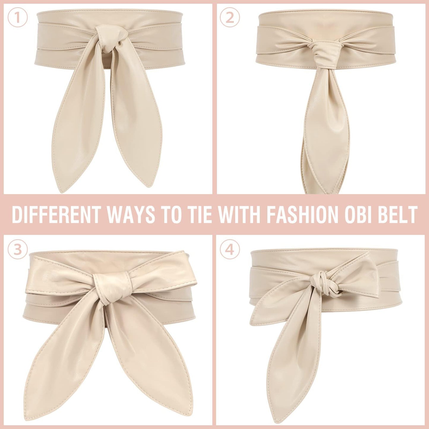 ChinEluviis Womens Obi Belt Fashion Leather Wrap Wide Cinch Belt Corset Tie Waistband for Dress Beige L