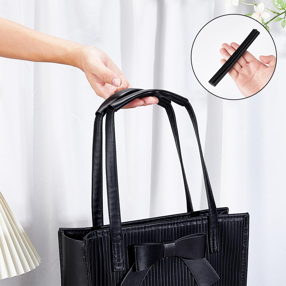 PH PandaHall 2pcs Leather Handbag Handles Wrap Cover, Black Handle Protector Cover Removable Bag Handle Protectors for Shopping Travel Bag Purse Handles Craft Strap Making Supplies