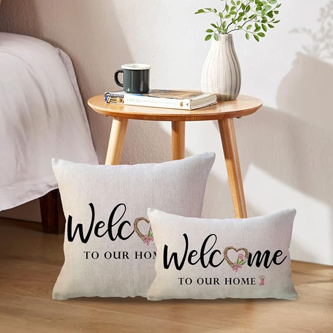 ULOVE LOVE YOURSELF Spring Welcome Throw Pillow Covers 12 x 20 Inch Farmhouse Spring Flowers Decorative Lumbar Pillowcases for Front Porch Decor Housewarming Gifts