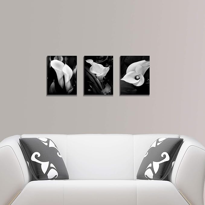 Hardy Gallery Floral Artwork Flower Painting Picture: Calla-Lily Print on Canvas Set for Wall Art (16”x12”x3pcs)
