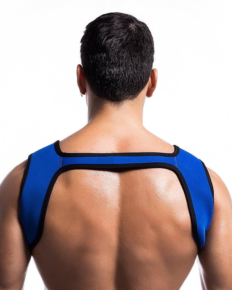 JOCKMAIL Men's Harness Belt Elastic Shoulder Strap Mens Neoprene Harness Mens Crop Top Chest Muscle Harness (US, Alpha, Small, Medium, Regular, Regular, Blue)