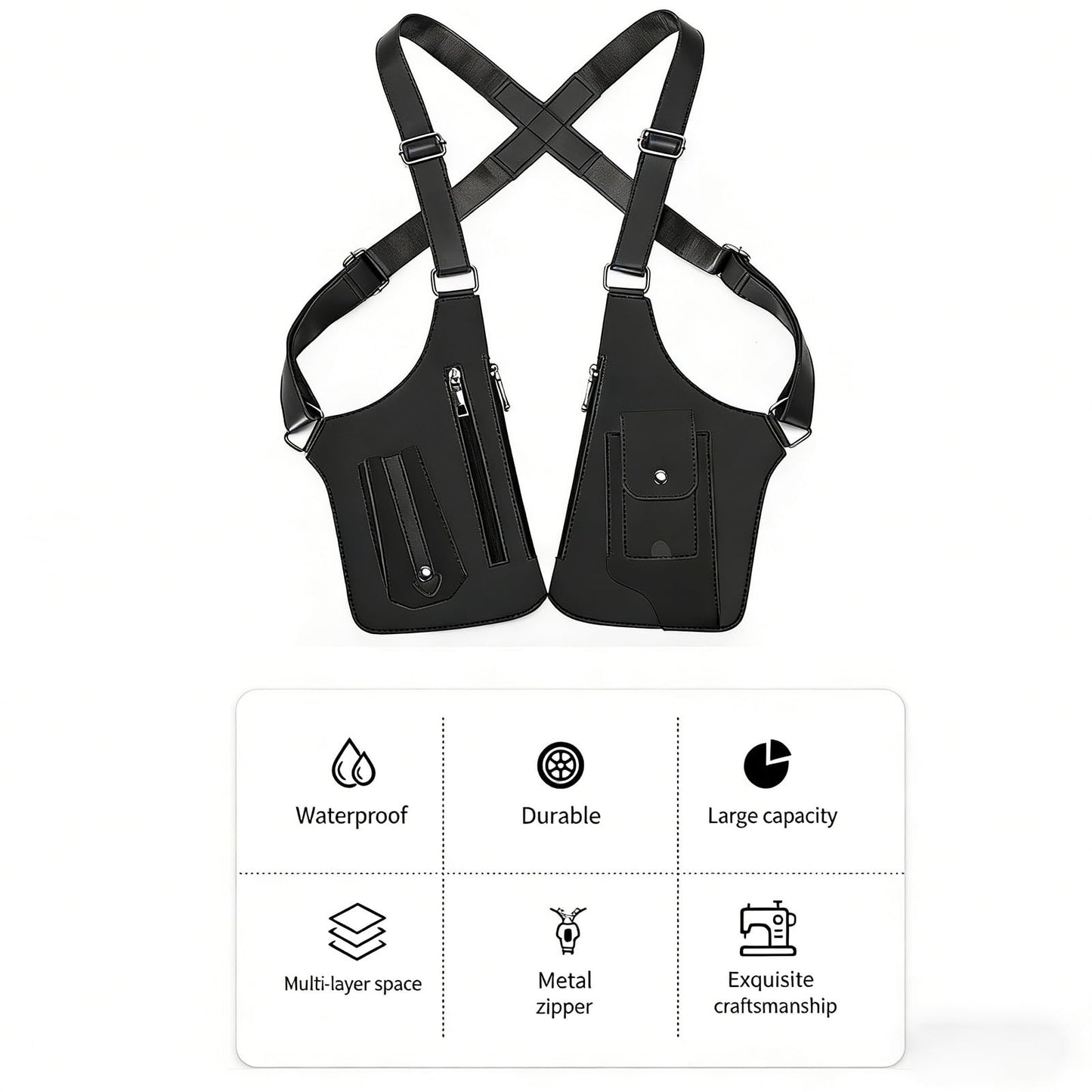 Premium Leather Shoulder Bag, Double Shoulder Armpit Bag for Men, Anti-Theft Hidden Adjustable Shoulder Holster for Men (Black)