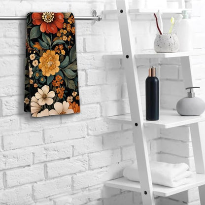 Boho Floral Hand Towels Set of 2 Mid Century Flower Kitchen Towels Decorative