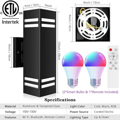 KIZON Smart Porch Lights Color Changing, Ambience RGB WiFi Outdoor Sconce Lights App Control Black Exterior Light Fixture for House Porch Patio, Compatible with Alexa Google Assistant, ETL Listed