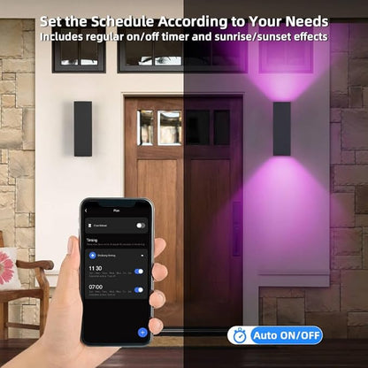 SHIMR Smart Outdoor Lights, RGBCW Color Changing Outdoor Lights, Modern Exterior Lighting Fixture Aluminum with Remote Control, Black Up and Down Lighting for House Compatible with Alexa [ETL Listed]