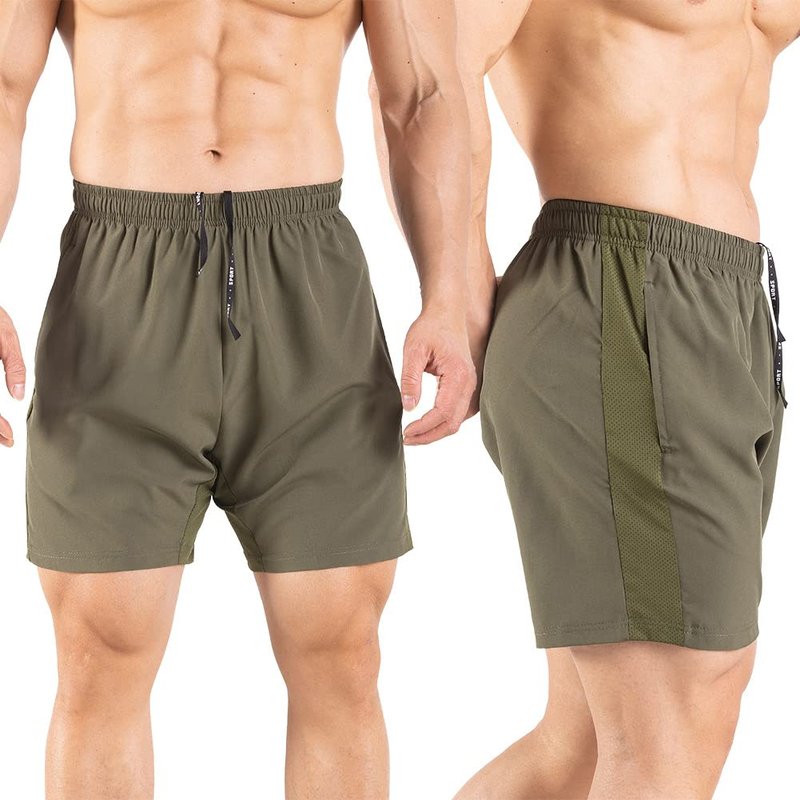 Gaglg Men's 5" Running Shorts 2 Pack Quick Dry Athletic Workout Gym Shorts with Zipper Pockets Black/Green,XX-Large
