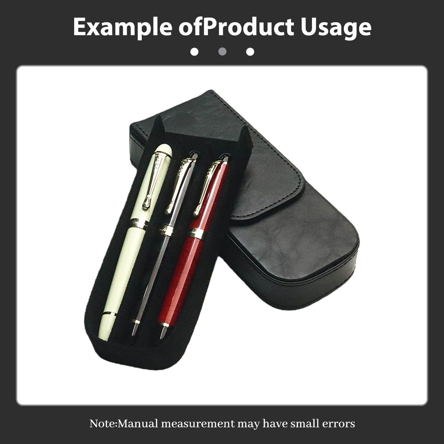 MIVLXLX PU Leather Triple Pen Case Pencil Pouch Holder for Three Fountain Ballpoint Rollerball Pens and Pencils Gift Choice for Man/Woman/Office (Black)