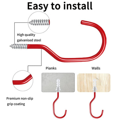 BJUTYEU Heavy Duty Bike Storage Hooks for Garage, Wall and Ceiling Mount Bicycle Hangers, Large Screw-in Utility Hooks for Bikes, Cords, Garden Tools, and More (Red, 7 pcs)