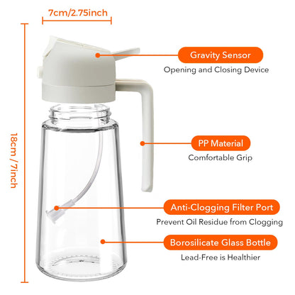 YARRAMATE 16oz/470ml Glass Olive Oil Sprayer for Cooking with Stickers, 2 in 1 Oil Dispenser for Kitchen Gadgets, Food Grade Premium Spray Bottle for Salad, Frying, BBQ (Creamy White)