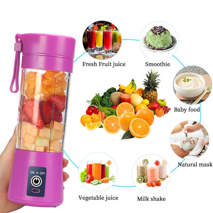 Portable Blender Cup,Electric USB Juicer Blender,Portable Juicer For Shakes and Smoothies, juice,380ml, Six Blades Great for Mixing,light purple